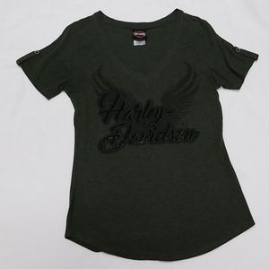 Harley Davidson green tee with bling sz M